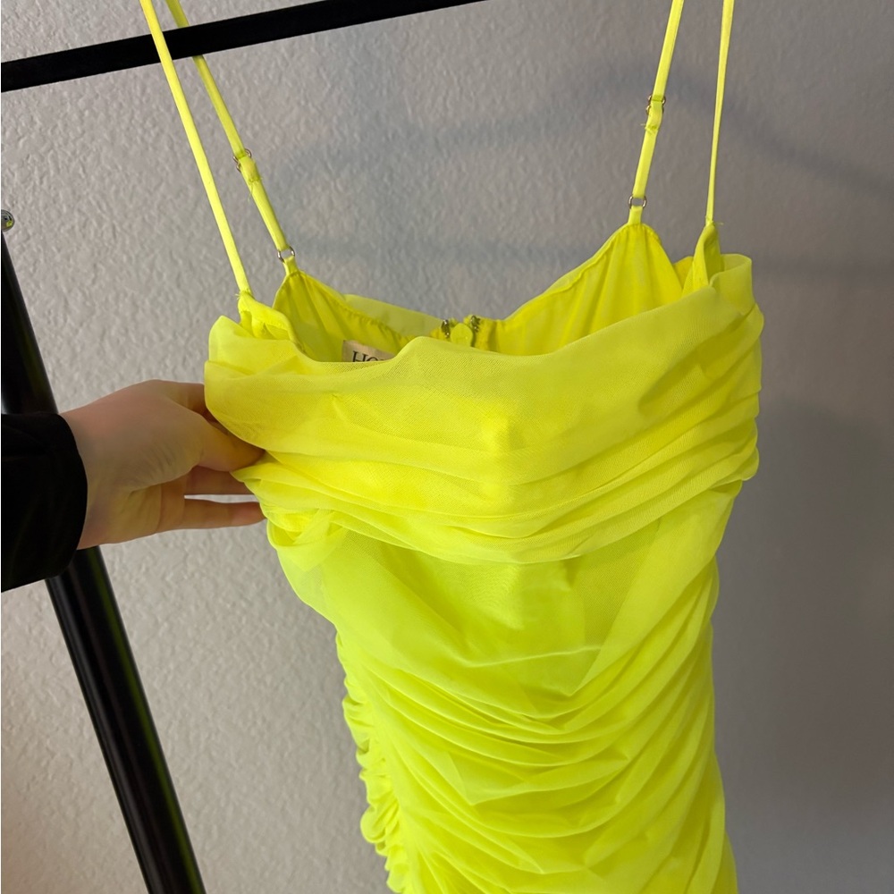 Neon Yellow Mesh Bodycon Dress - Picture 5 of 6